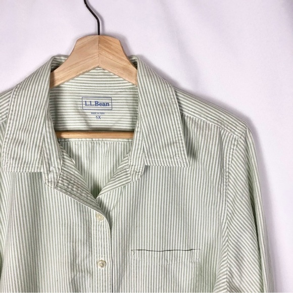 L.L. Bean Green & White Seersucker Stripe Long Sleeve Button Down 1X - Picture 3 of 4